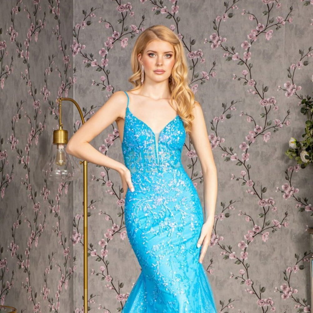 NEW LONG FORMAL LUXURY SLEEVELESS TRUMPET GOWN EMBROIDERED WITH SEQUINS GL3220